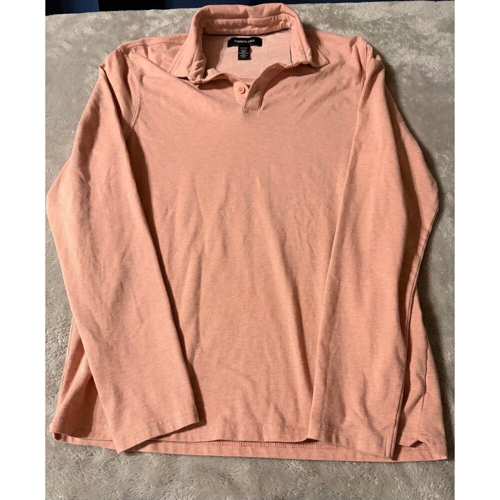 Kenneth Cole New York Men’s Long Sleeve Polo Shirt Size MediumPeach Pink Heather